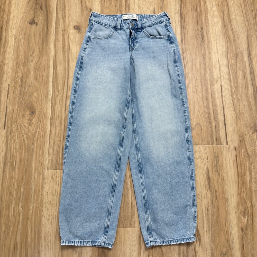 Hollister Low Rise Taper Baggy Jeans Womens 00R W24 Light Wash Cotton Denim Y2K